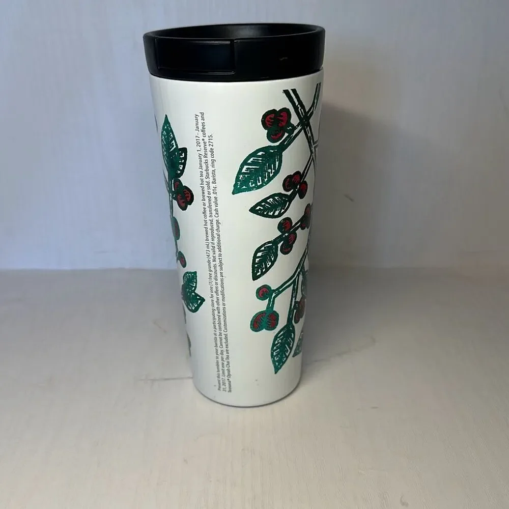 Starbucks 2016 Stainless HOLLY BERRY Christmas Holiday‎ Travel Mug STAINED